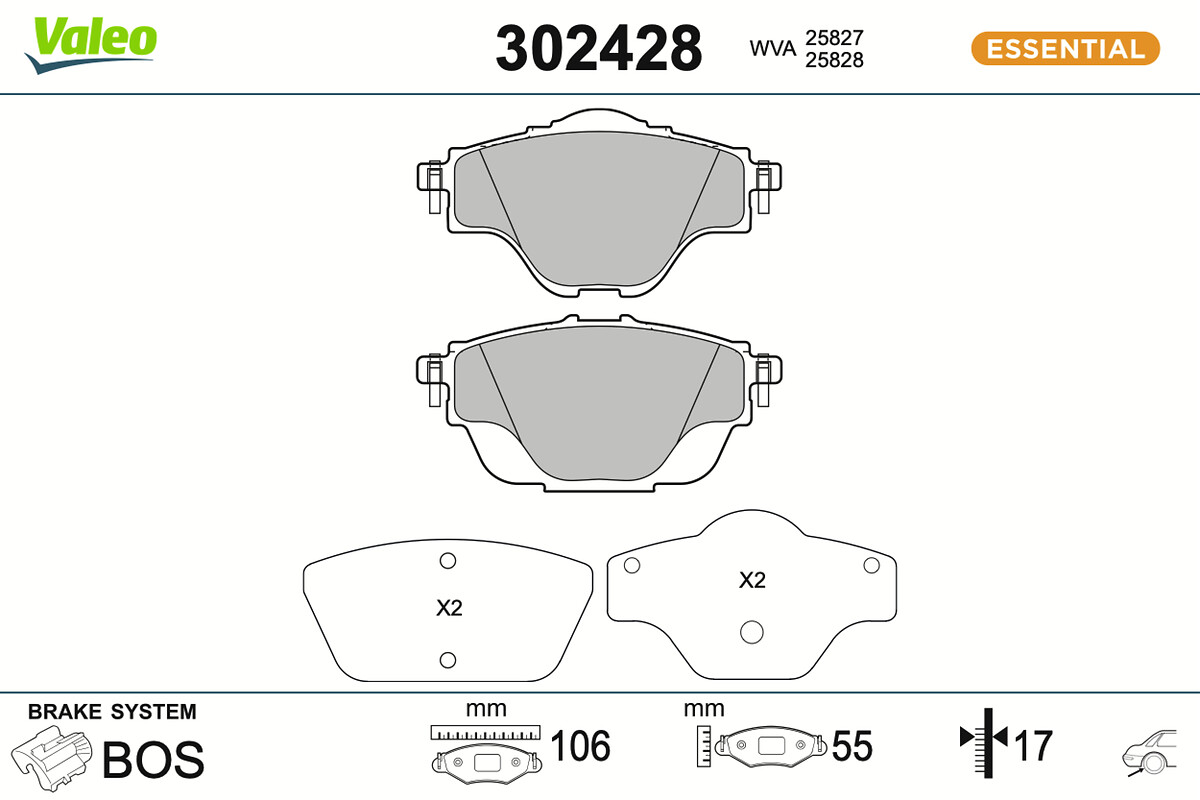 Jeu de 4 plaquettes de frein VALEO ref. 302428